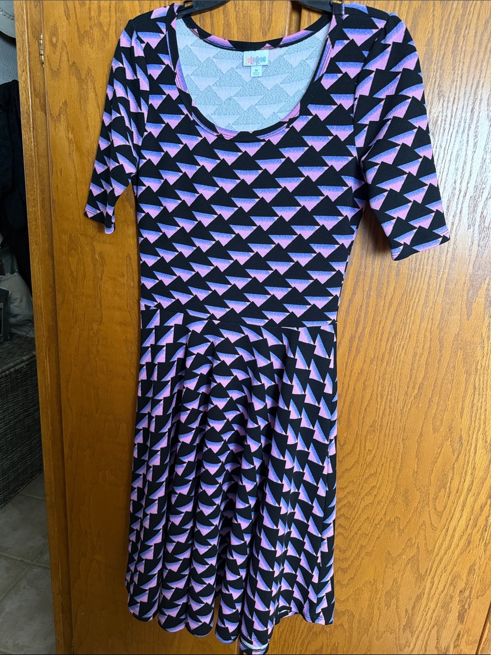 LuLaRoe Black and Pink Geometric Fit & Flare Dress size medium